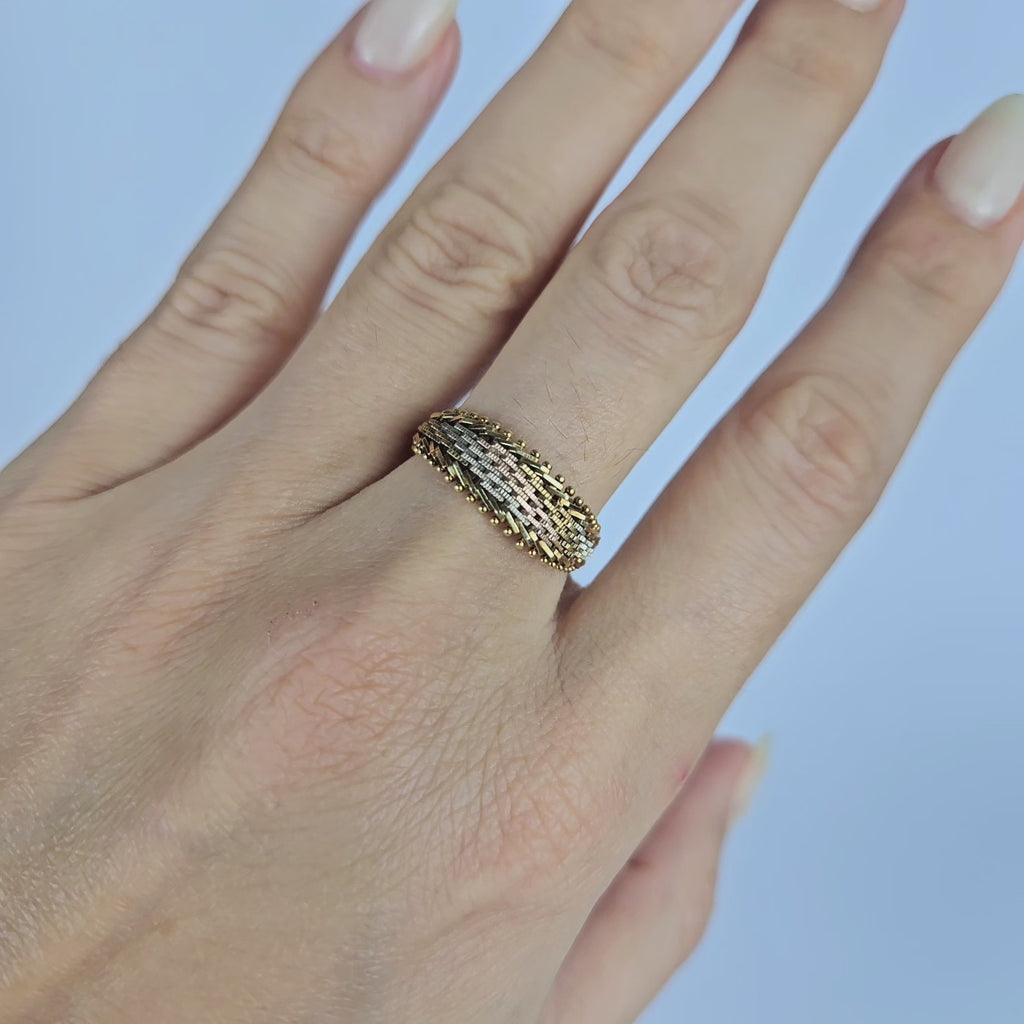 Anel Monix Trama Dourada Tricolor - 3,3g